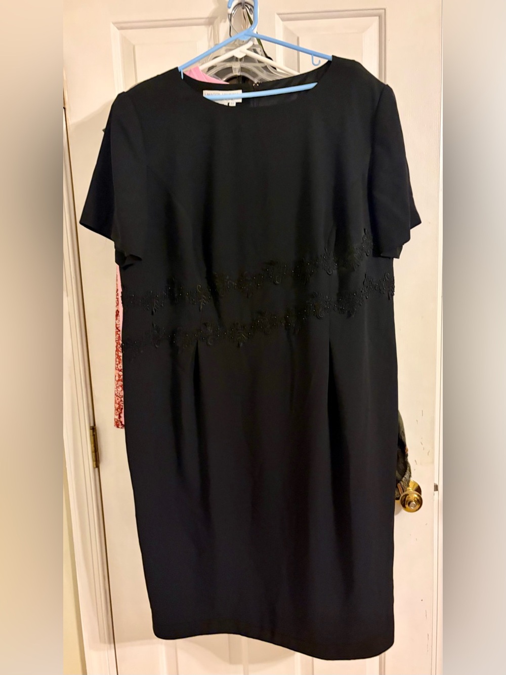 Maggy London Black Midi Sheath Dress with Lace Waist Detail